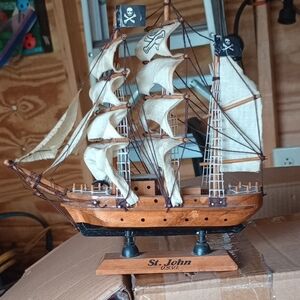St. John Nautical Pirate Ship Decor - Brown and Cream